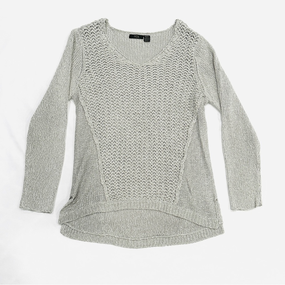 Nwot Rdi Grey Multi Weave High Low Sweater - image 1